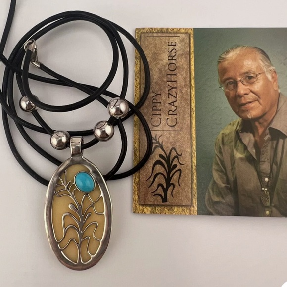 American West Sterling with Turquoise and Mother of Pearl Pendant - Picture 5 of 8